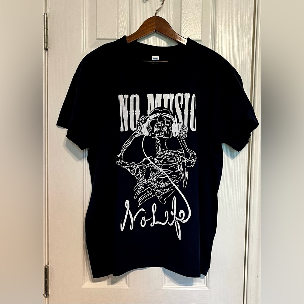 Blue Skeleton No Music No‎ Life Graphic T-Shirt Size Large